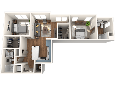 Floor plan for 2 beds, 2 baths, 1086 sqft